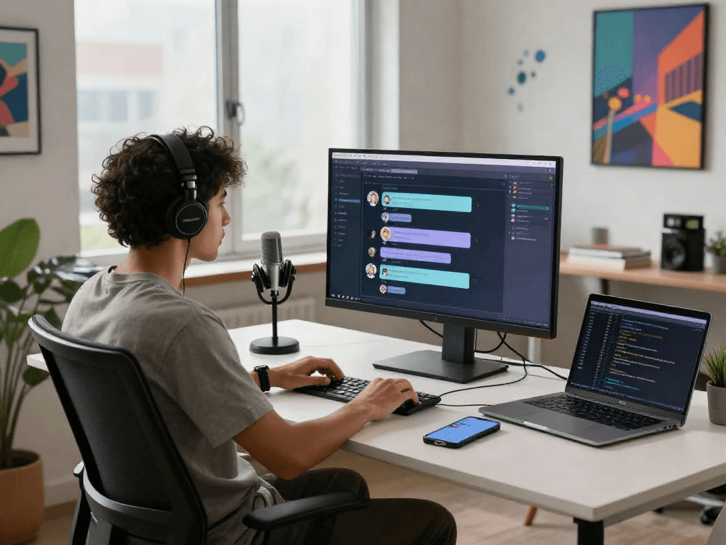 Engaging NSFW AI chat scene showcasing modern workspace and immersive technology