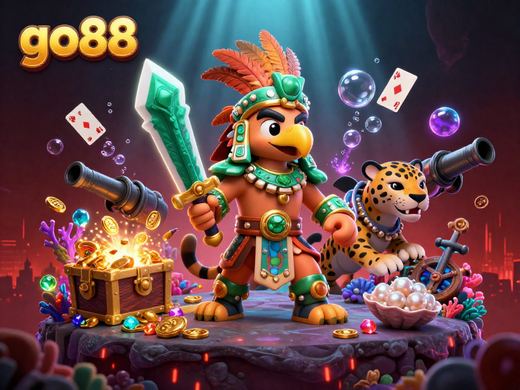 Experience thrilling action at go88 with exciting characters and vibrant casino elements in a dynamic scene.