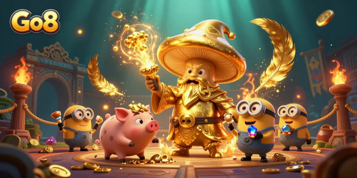 Engage in thrilling games with Go8, featuring a magical atmosphere and vibrant characters surrounded by treasures.