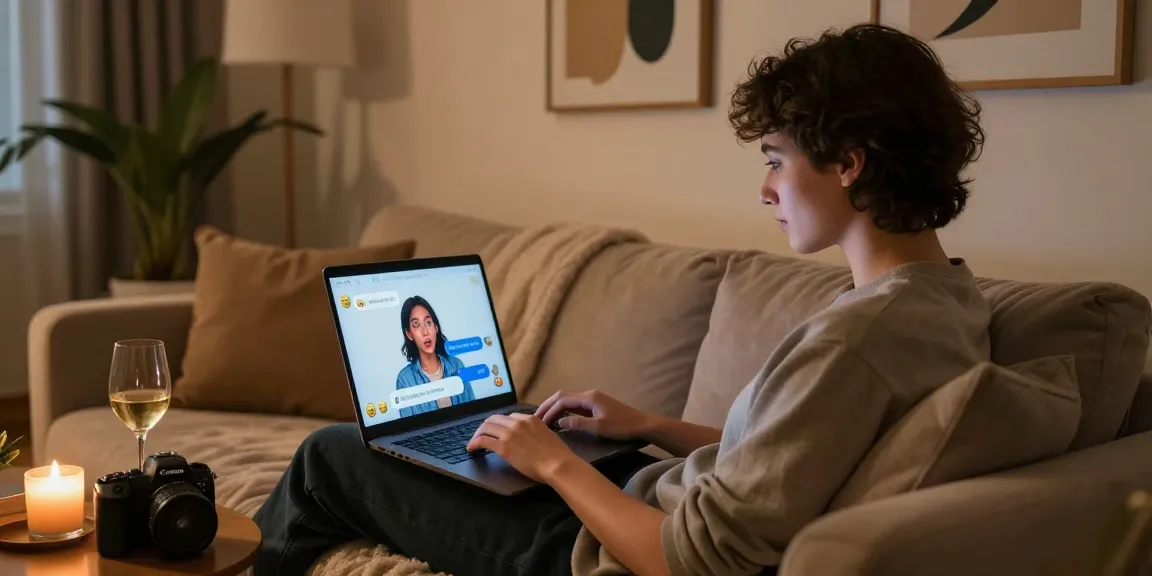An intimate digital interaction with ai nsfw chat on a laptop in a cozy setting.