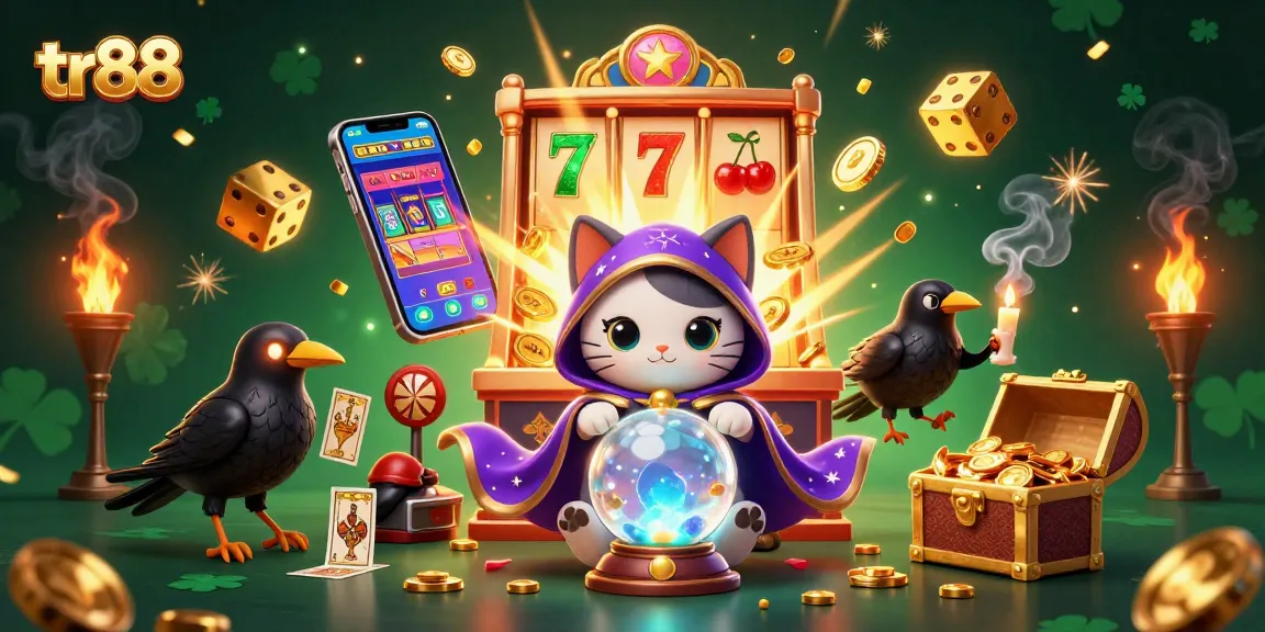 Experience thrilling gameplay at tr88 with a vibrant scene featuring a mystical cat and jackpot elements.