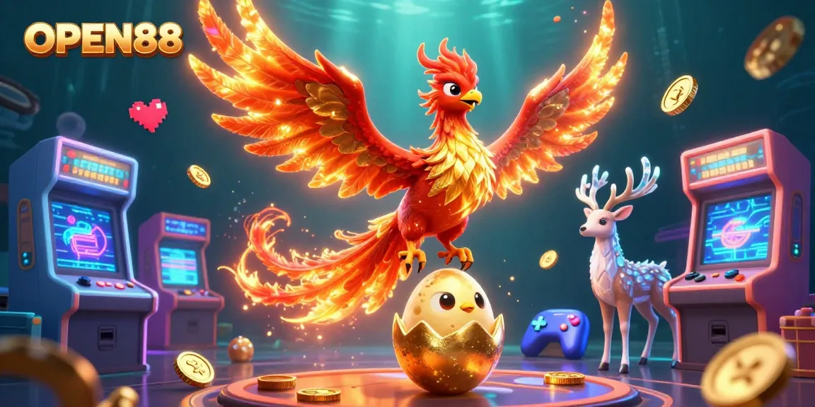 Experience winning moments with OPEN88's immersive gaming, featuring a captivating phoenix scene.