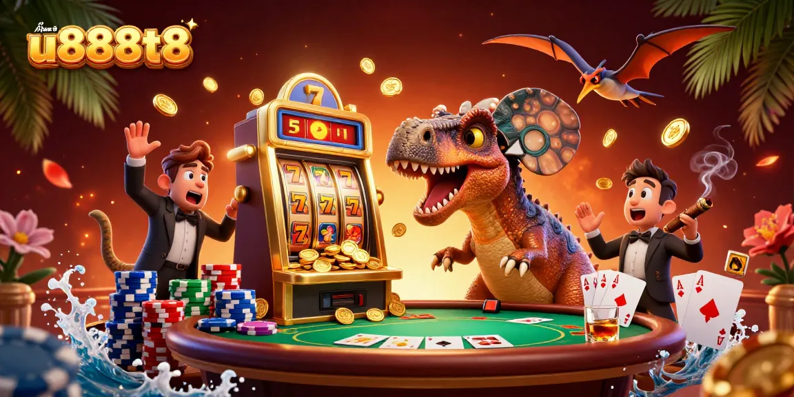 Experience the u888t8 casino thrill with cartoon dinosaurs and vibrant slots!