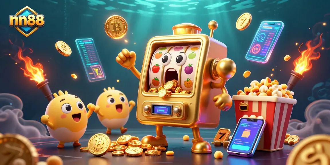 Spin to win big at nn88 with this colorful golden slot machine jackpot scene!