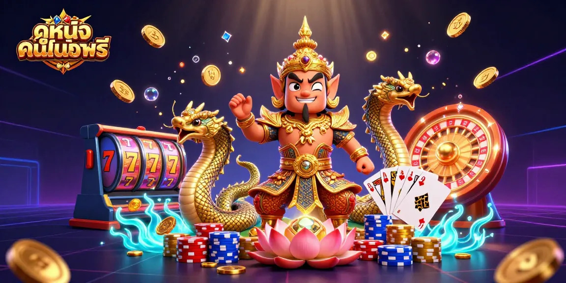 Activate ดูหนังออนไลน์ฟรี by spinning lucky slot reels and golden coins flying across the vibrant casino scene.
