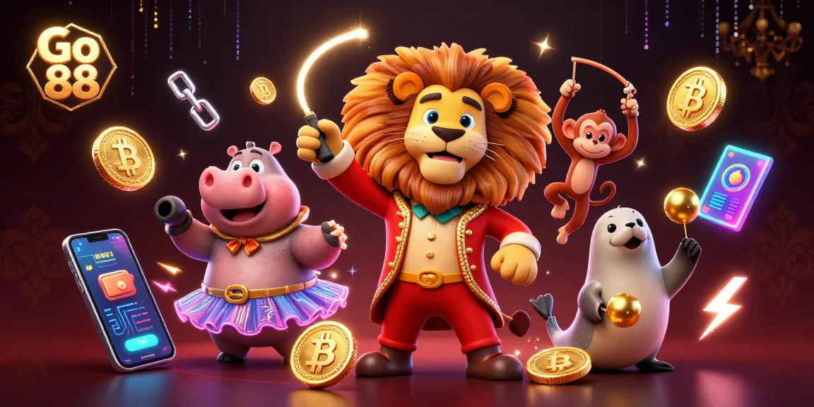 Spin the reels with Go 88 in this vibrant, action-packed casino illustration.