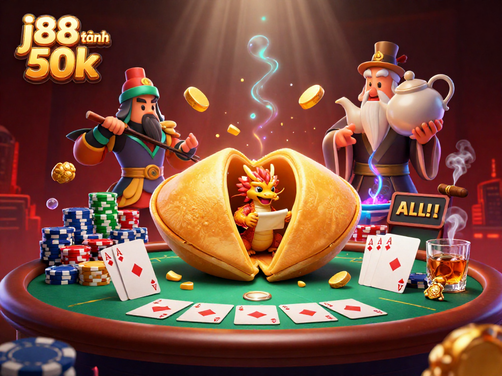 Experience the excitement of j88 tặng 50k rewards with dynamic casino elements and festive 3D characters.