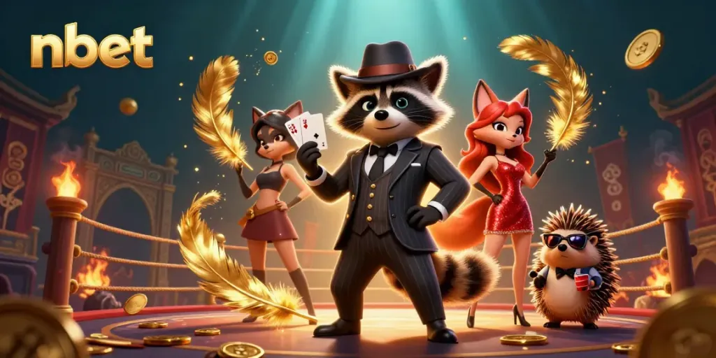 Experience thrilling action with nbet at this immersive 3D casino scene featuring our raccoon hero.