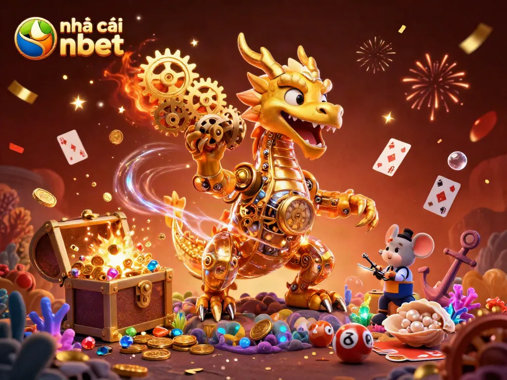 Experience the thrill of nhà cái nbet with a vibrant 3D illustration of exciting games and digital elements.