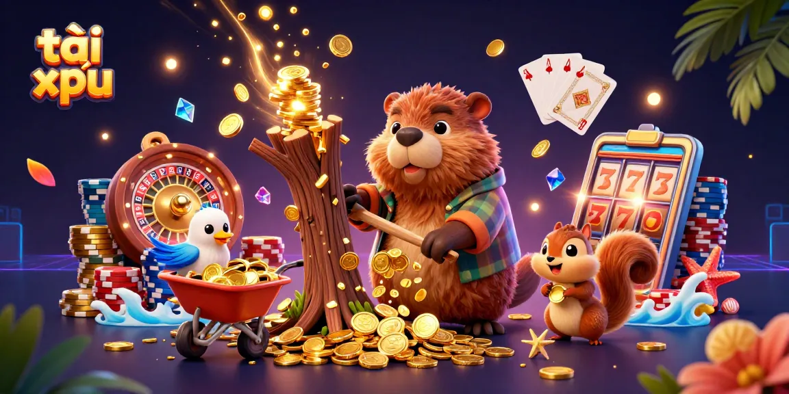 Experience the excitement of tài xỉu with golden coins raining down in a vibrant casino scene.