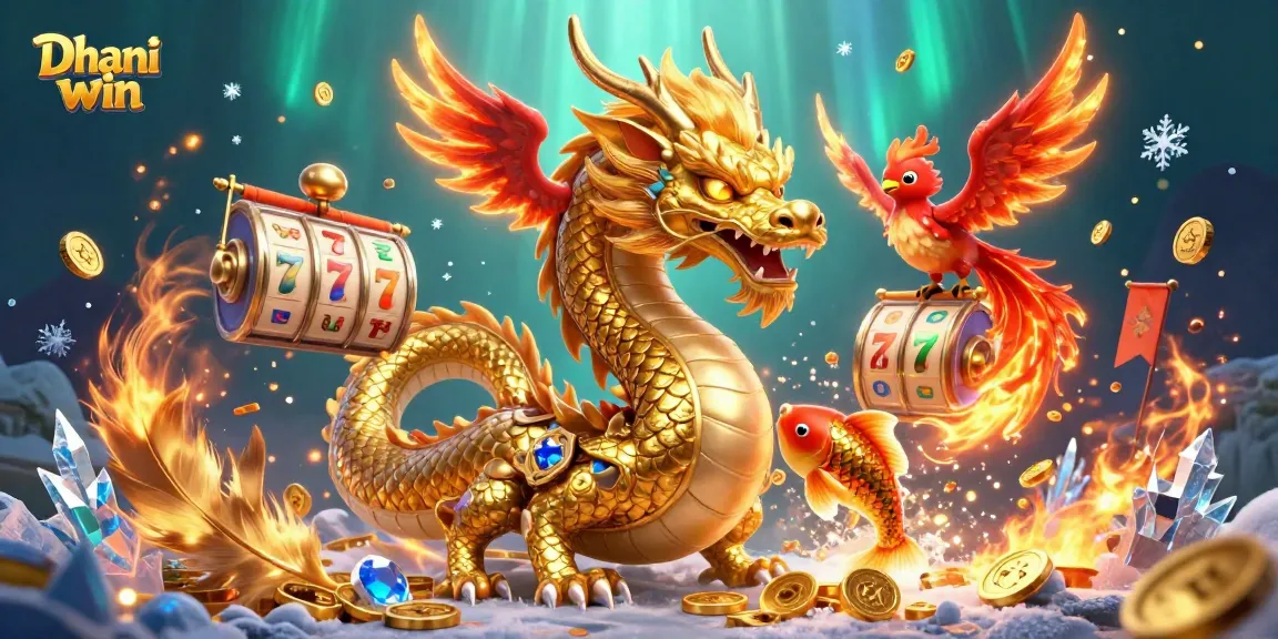 Dive into thrilling gameplay with Dhani win, featuring an epic Chinese dragon and exciting slot elements.