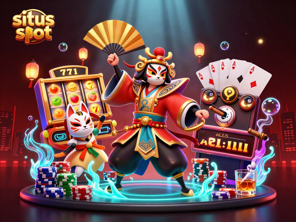 Engage with situs slot action featuring vibrant characters, slot elements, and casino atmosphere.