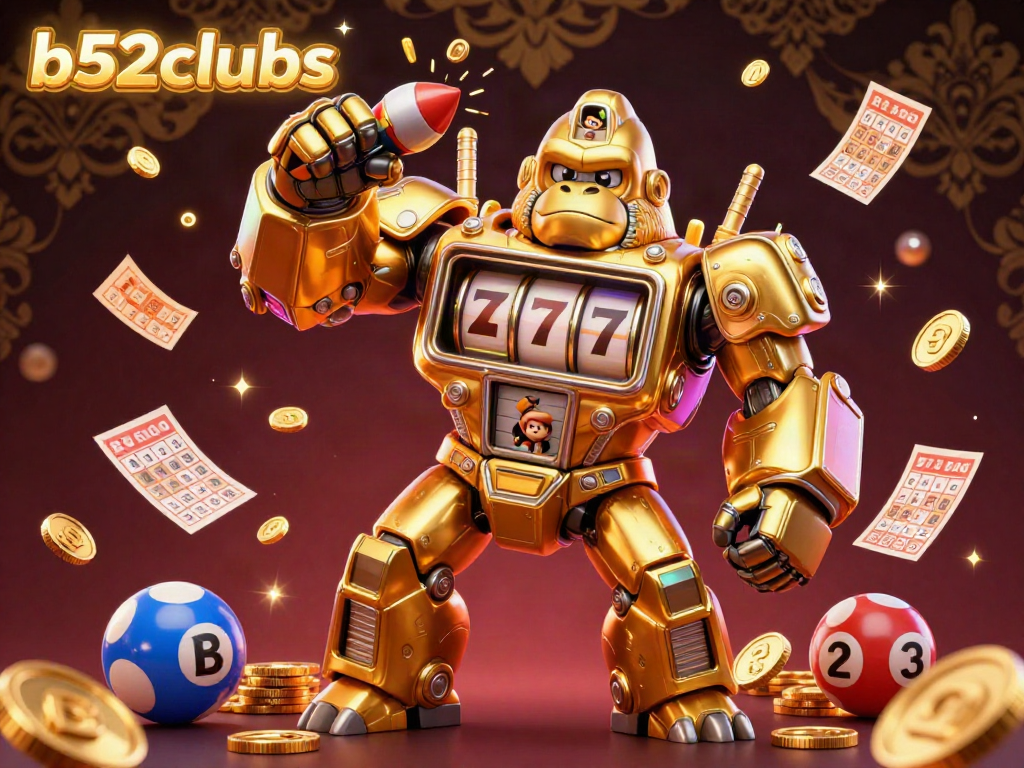 Engage in exhilarating gameplay with b52clubs, featuring a golden gorilla mech and dynamic lottery elements.