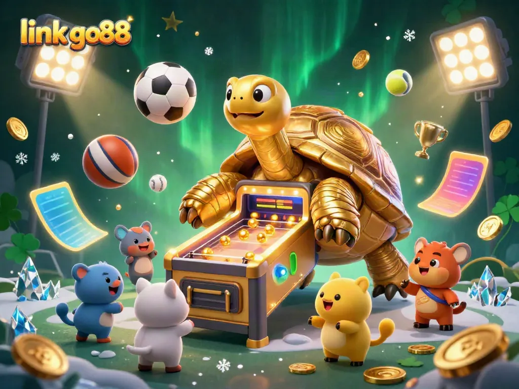 Engage with exciting games at link go88, featuring a vibrant tortoise pinball machine and dynamic sports elements.