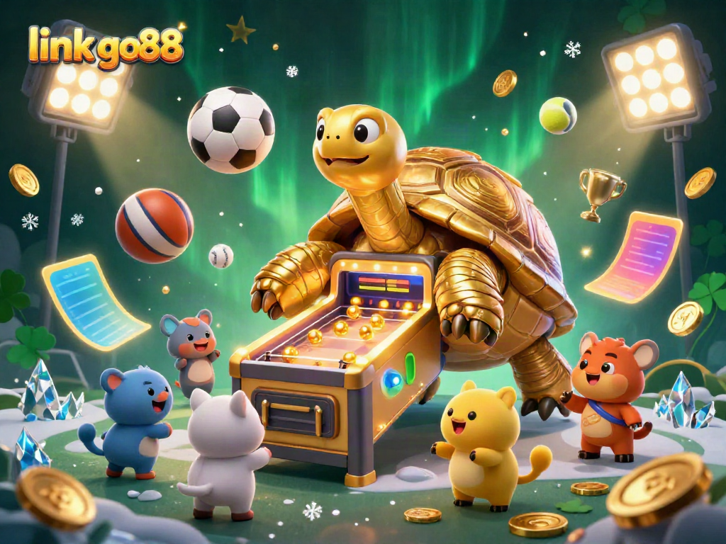Engage with exciting games at link go88, featuring a vibrant tortoise pinball machine and dynamic sports elements.