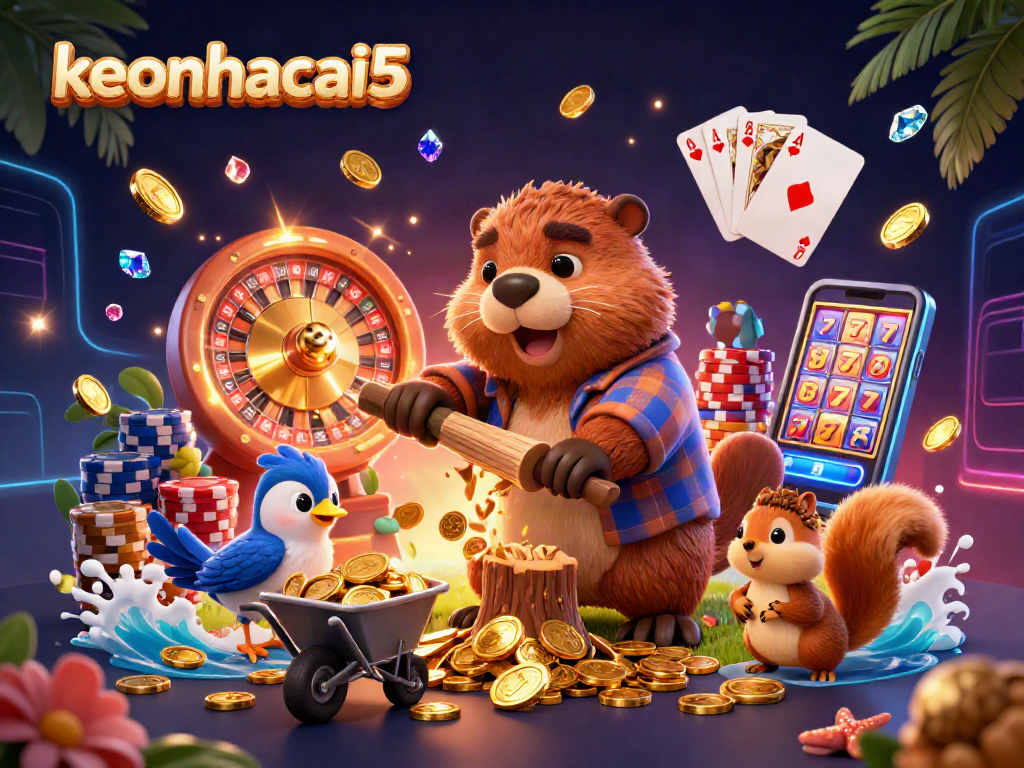 Experience the thrill of winning with keonhacai5 as the beaver chops a coin-raining tree!
