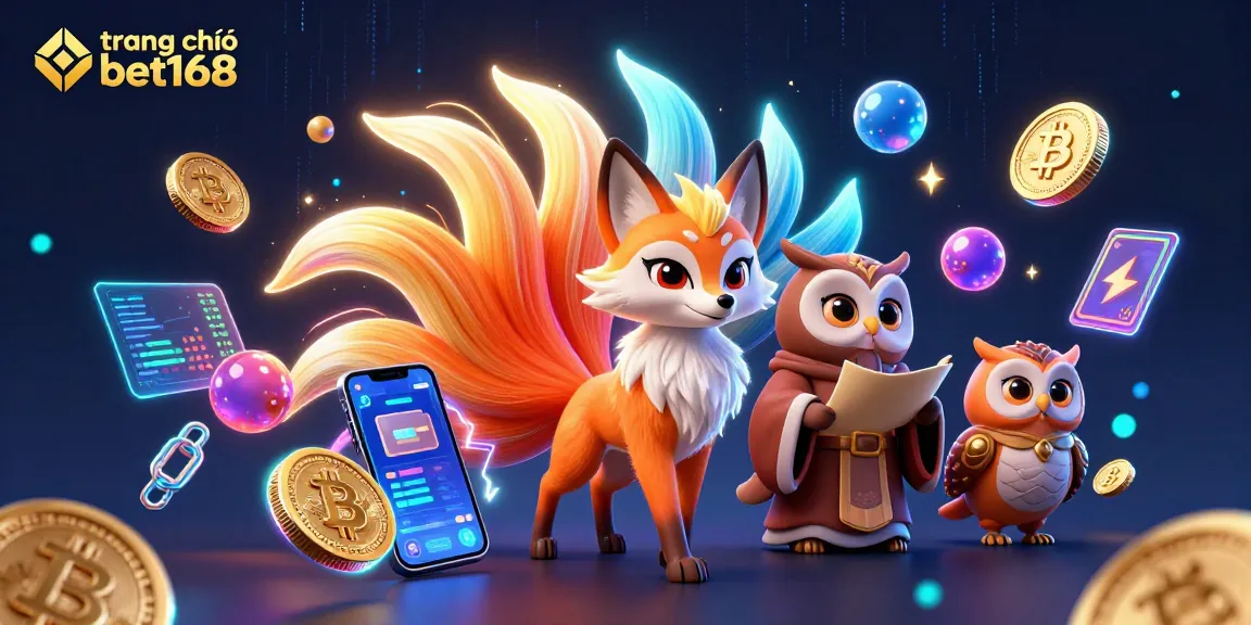 Experience vibrant gaming action at trang chủ bet168 with animated characters and cryptocurrency elements.