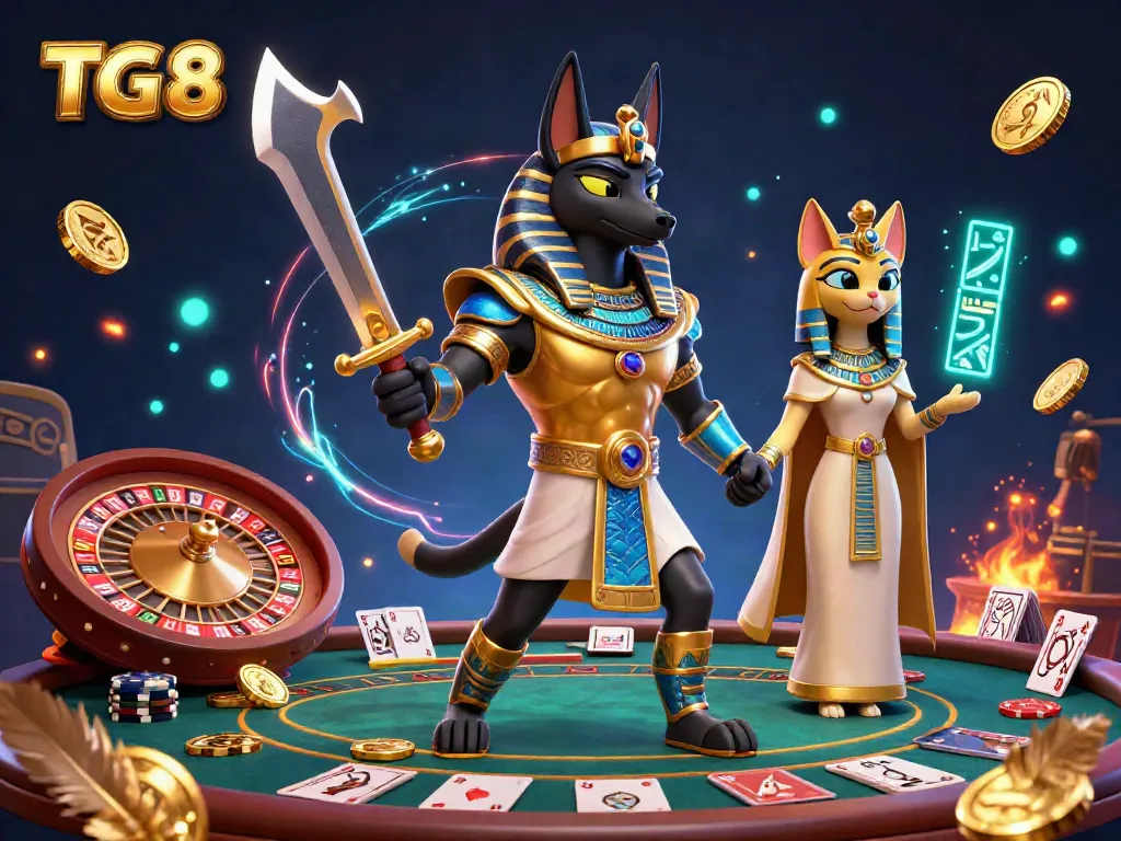 Experience the vibrant casino adventure with TG88's captivating Anubis and Bastet characters.