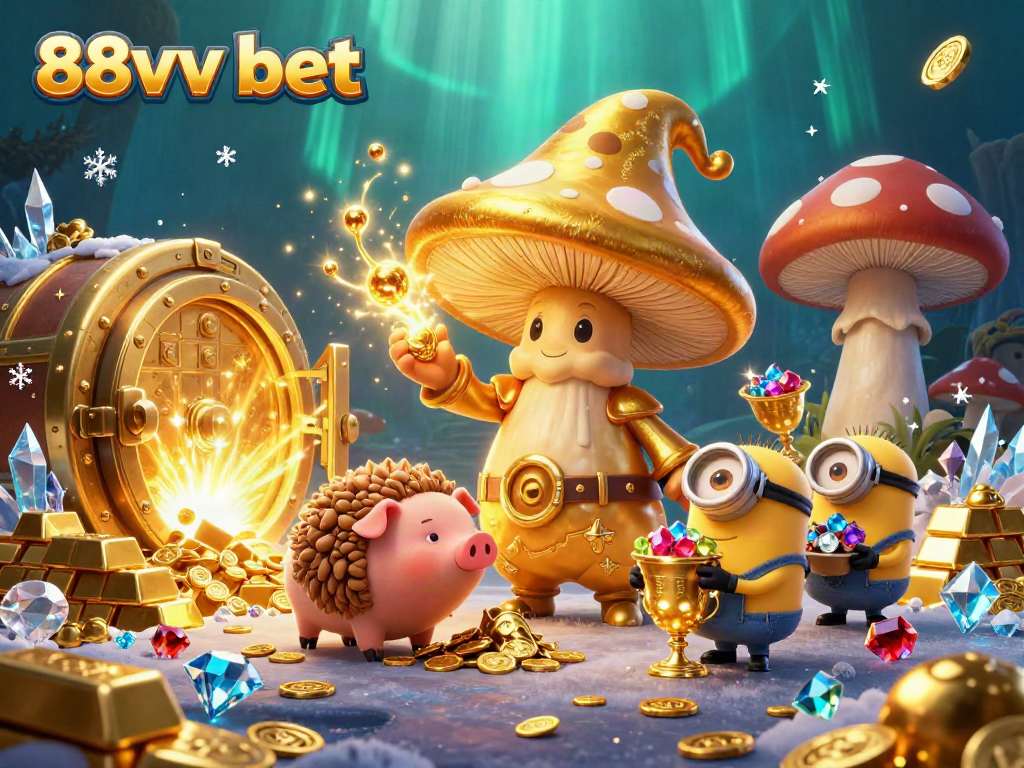 Experience thrilling wins with 88vv bet in a vibrant 3D magic treasure scene filled with riches.