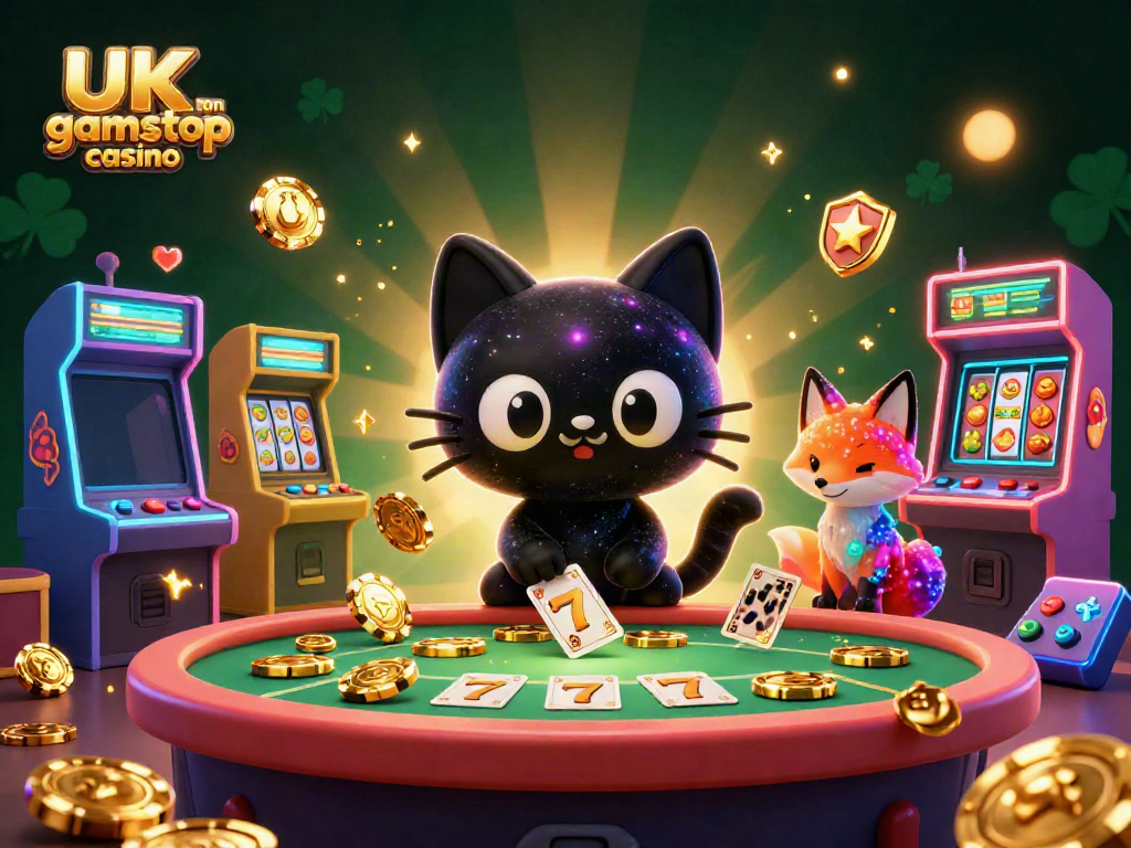 Experience excitement at a UK non gamstop casino with a cosmic-themed illustration of a black hole cat and nebula fox.