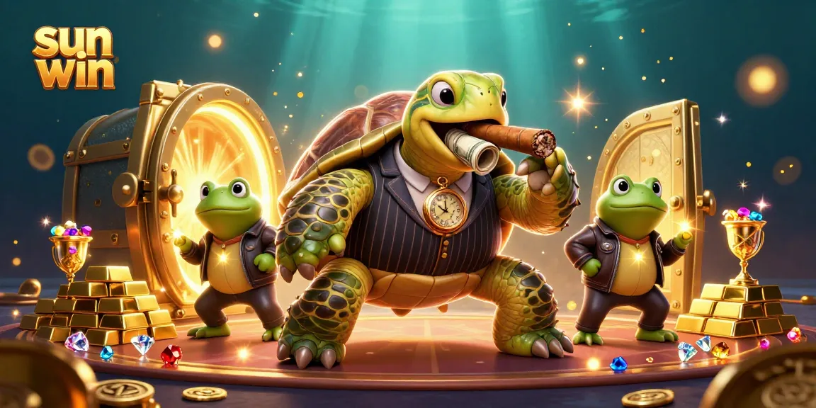 Win big at sun win with vibrant casino characters celebrating in a treasure-filled scene.
