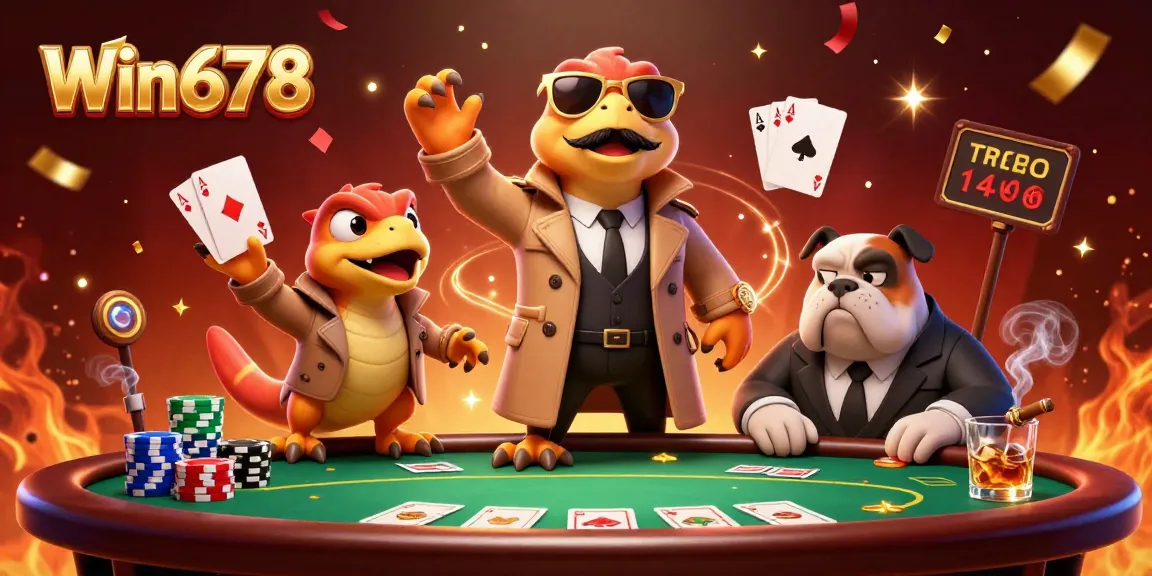 Win678 captures animated raptors hilariously attempting to enter a VIP casino amidst poker excitement.