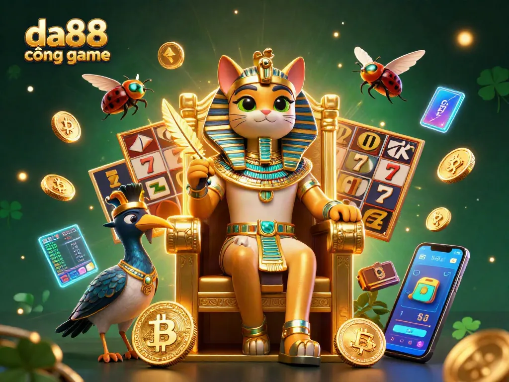 Engage in rich gaming experiences at da88 cổng game with pharaoh cat and vibrant slot elements.