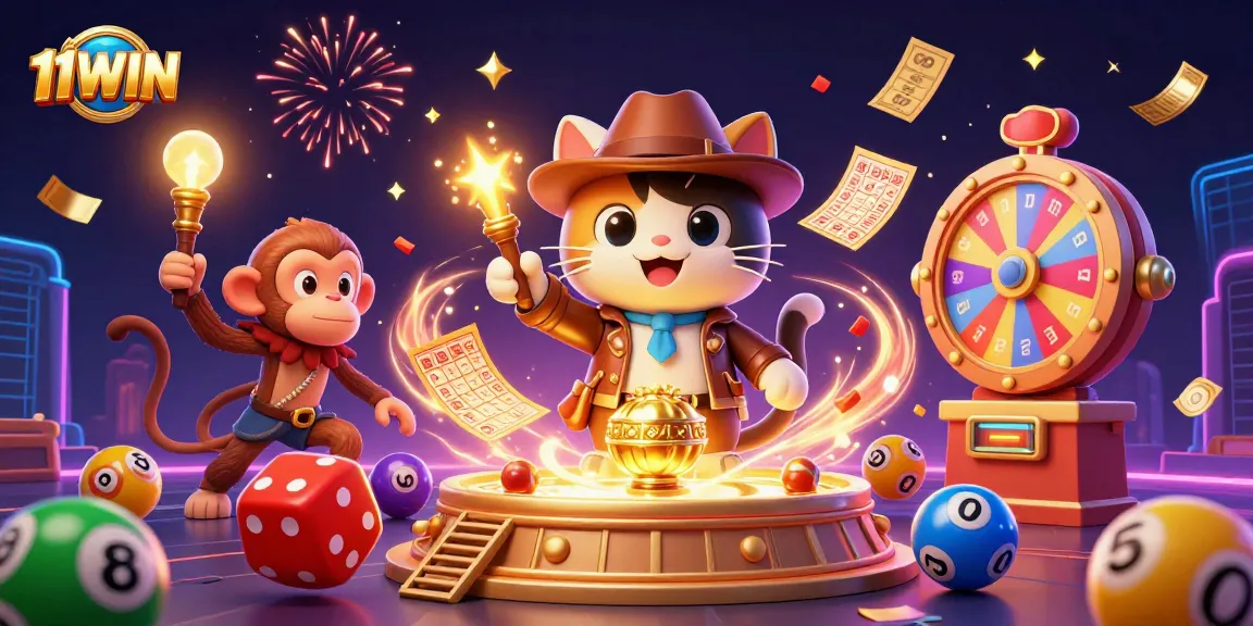 Experience thrilling wins with 11WIN in this vibrant 3D illustration of a casino adventure.