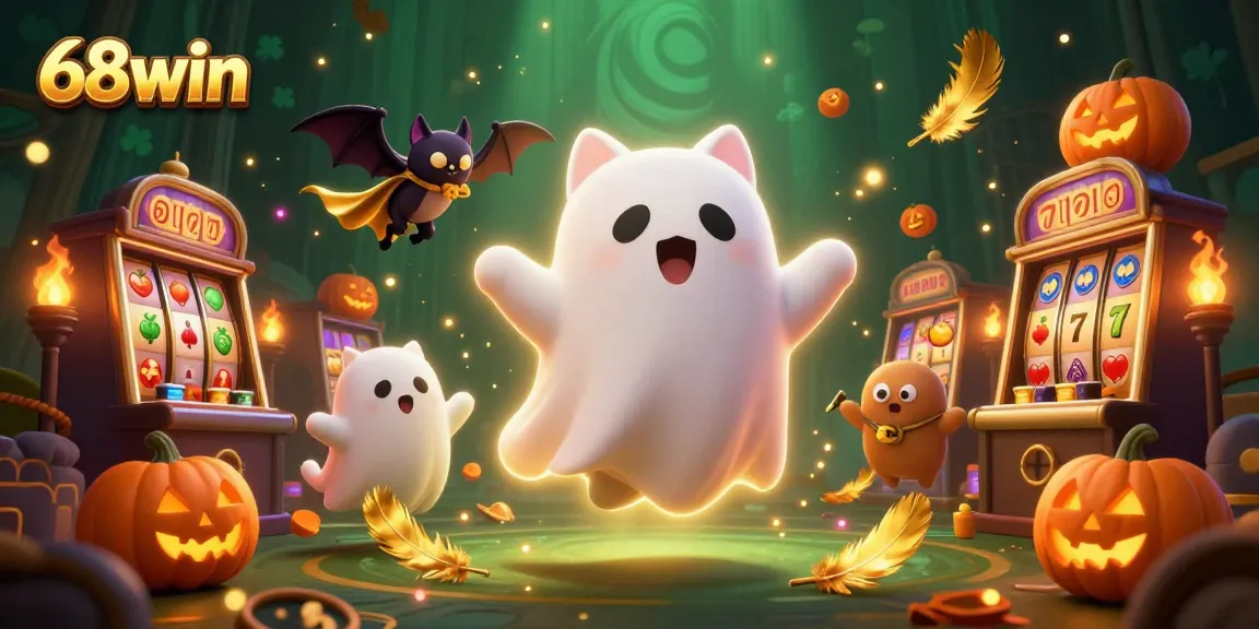 Experience exciting action at 68win's haunted casino with a ghost cat and vampire bat!