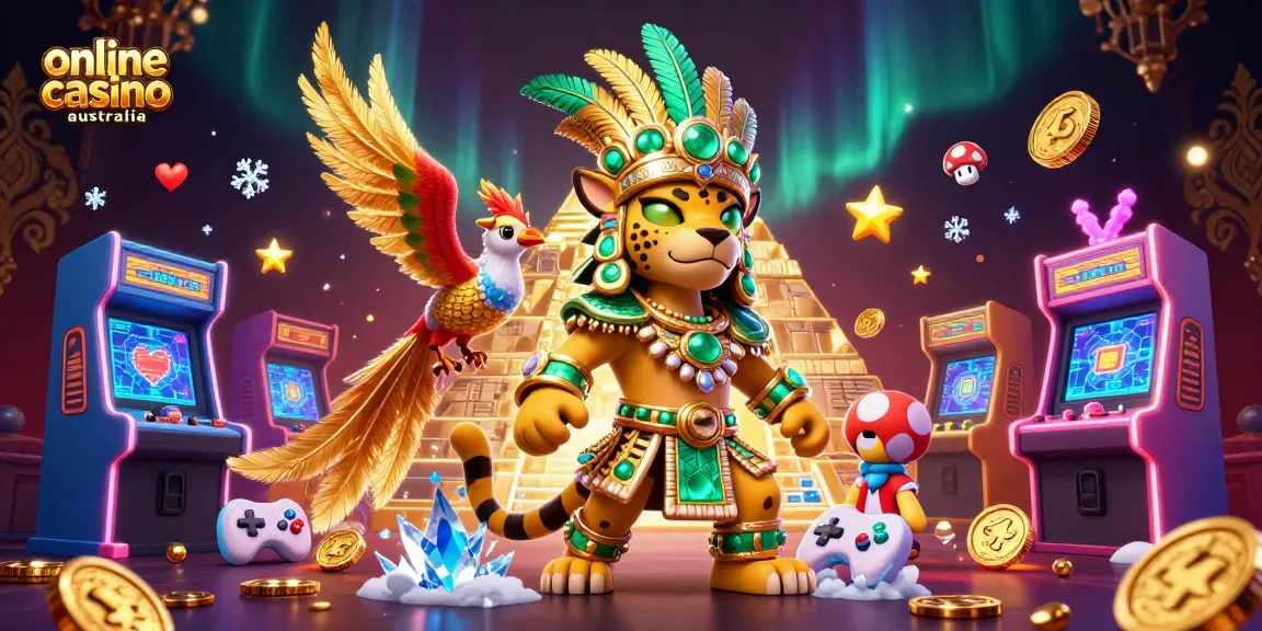 Experience the excitement at online casino Australia with vibrant characters and game elements illuminating the scene.