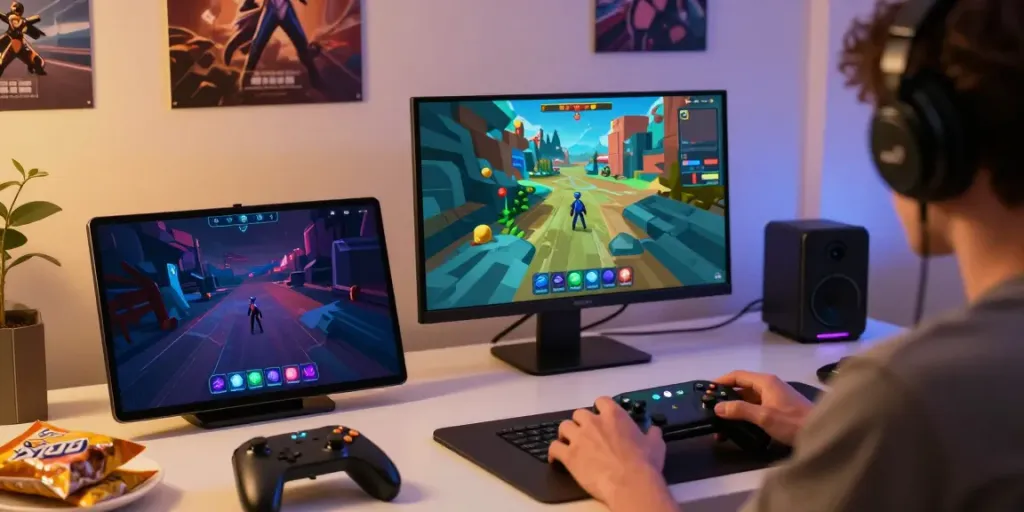 Player enjoying the http://11bet-app.net/ interactive gaming experience in a cozy atmosphere.