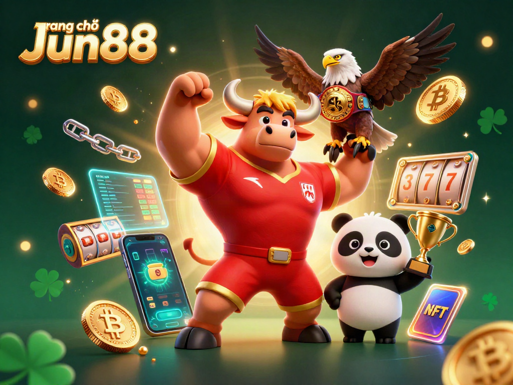 Join the fun at trang chủ Jun88 with slot games, trophies, and crypto elements lighting up the scene.