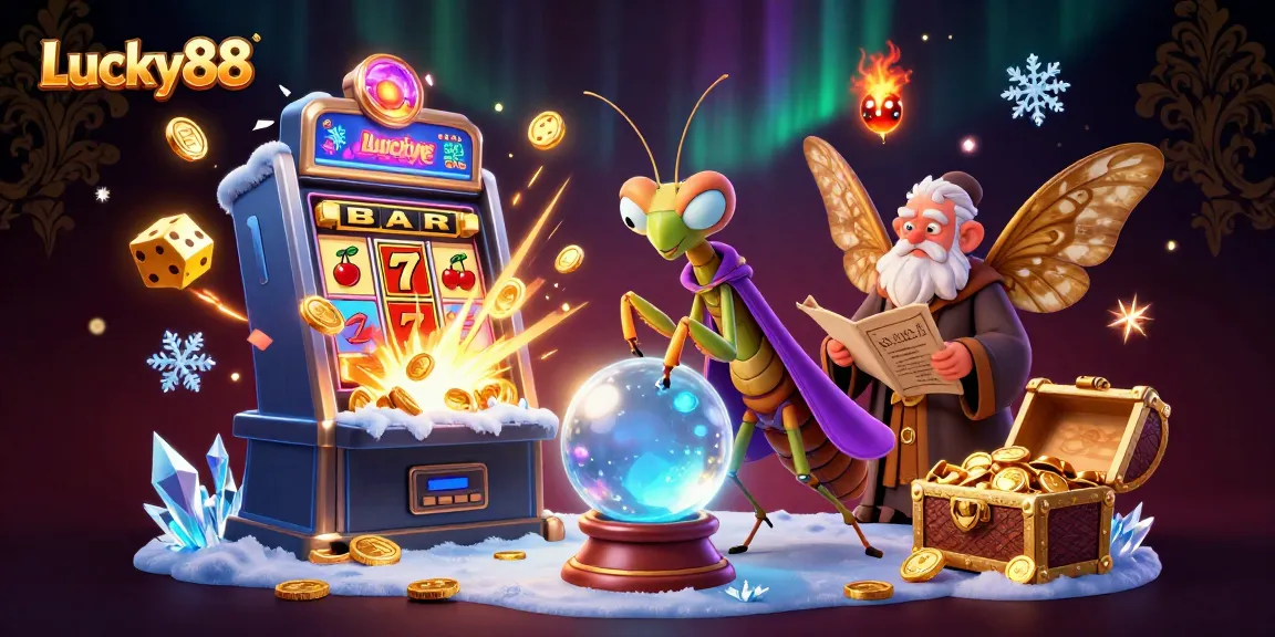 Experience Lucky88 with a vibrant casino scene featuring jackpots, fortune tellers, and dynamic game elements.