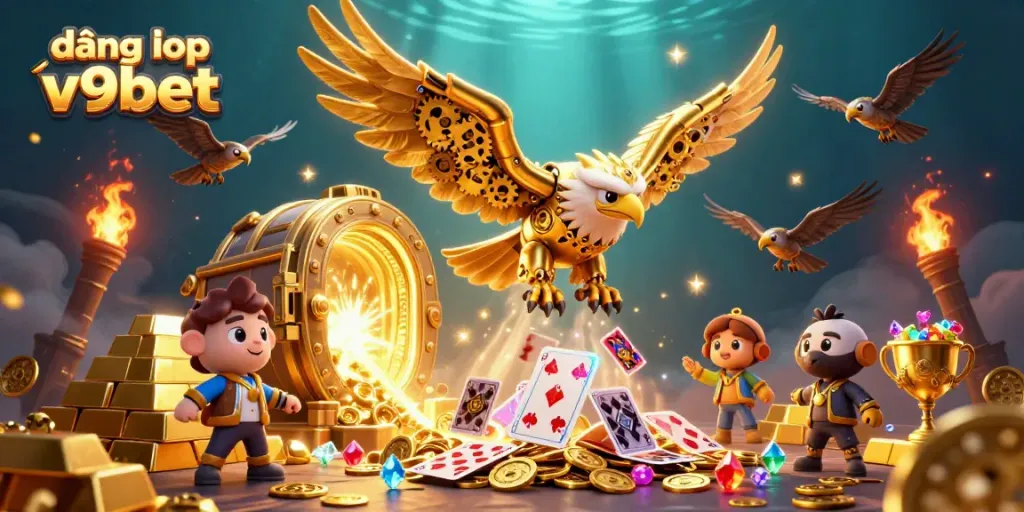 Experience the thrill of registering and logging in at V9BET with an illustration of dynamic casino elements.