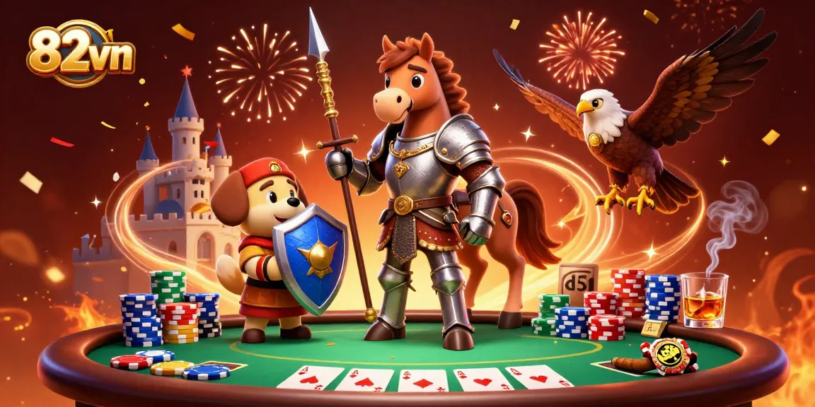 Join the thrilling world of 82vn with an action-packed poker showdown illustration.
