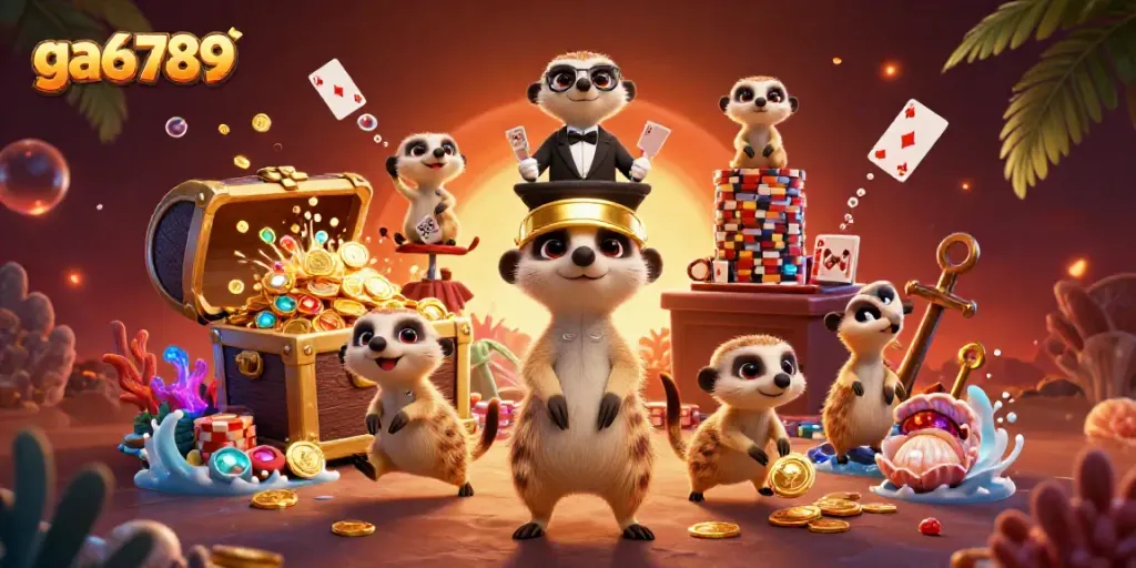Engage with ga6789's unique casino world of meerkats managing chips and games.