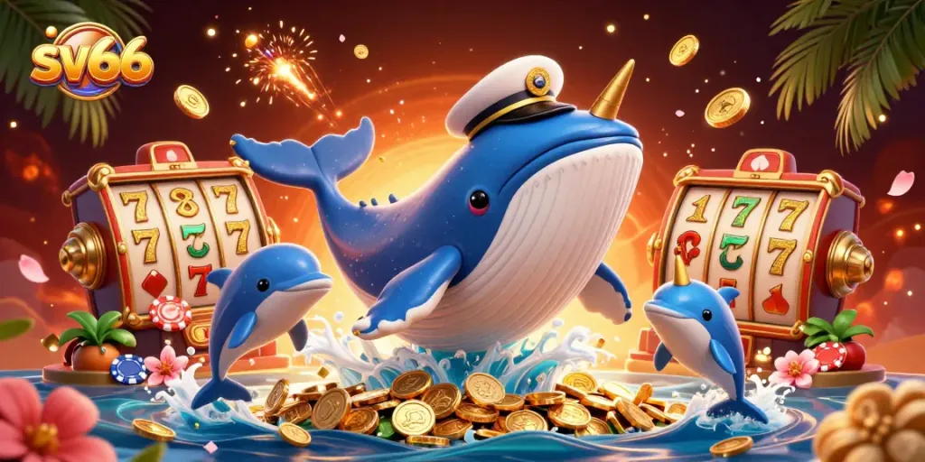 Experience thrilling gaming with sv66, featuring whales and dolphins amidst casino excitement.