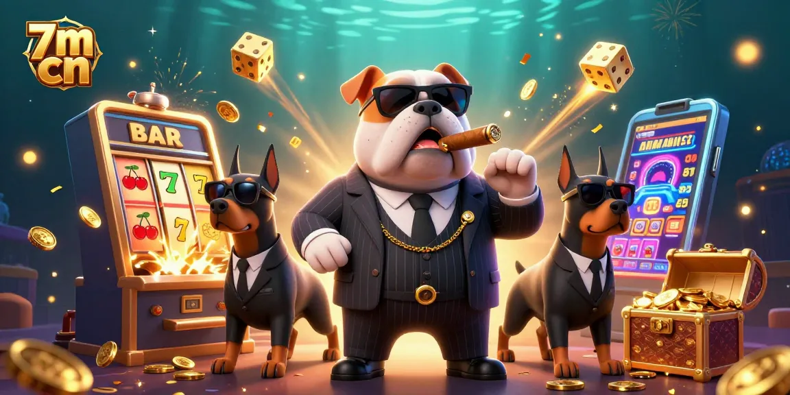Engage with 7m cn as the mafia bulldog and bodyguards celebrate jackpots in a vibrant casino scene.