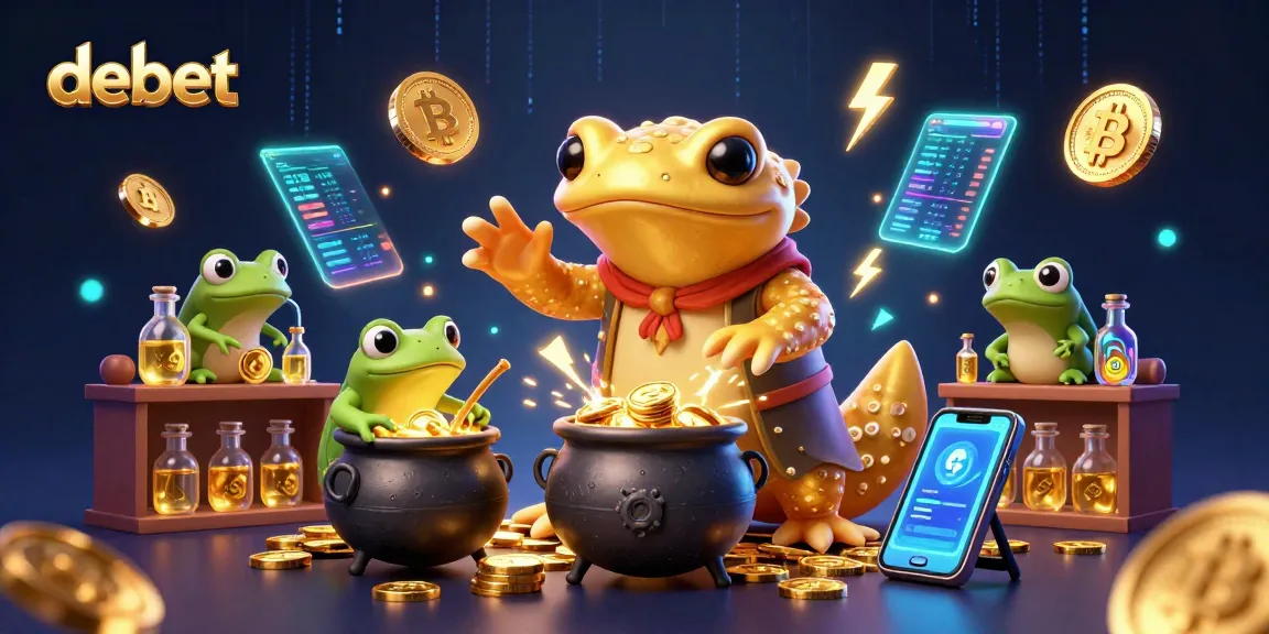 Experience the thrill of debet betting with a magical scene filled with alchemy and shimmering crypto coins.