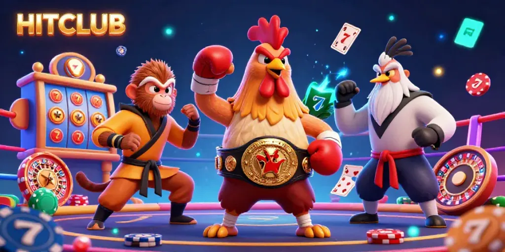 Experience the thrill of HITCLUB with exciting casino games and vibrant characters in this dynamic scene.