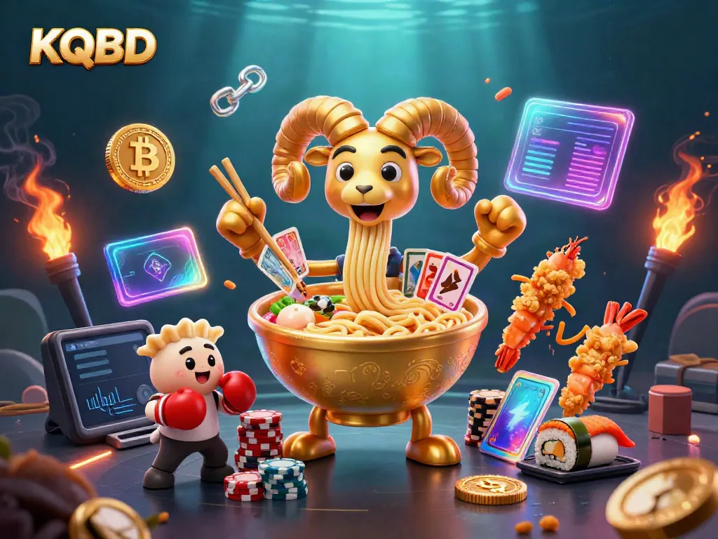 Engage with KQBD results in this vibrant 3D illustration featuring a ramen bowl dealer.