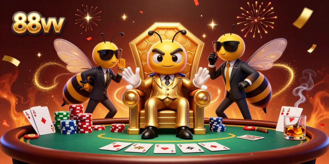 Experience thrilling poker action at 88vv with a buzzing bumblebee mob boss leading the scene.