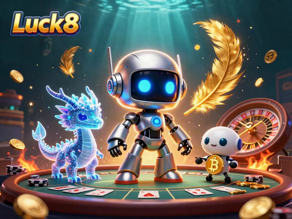 Experience the excitement of gambling at Luck8 with neon characters and casino elements.