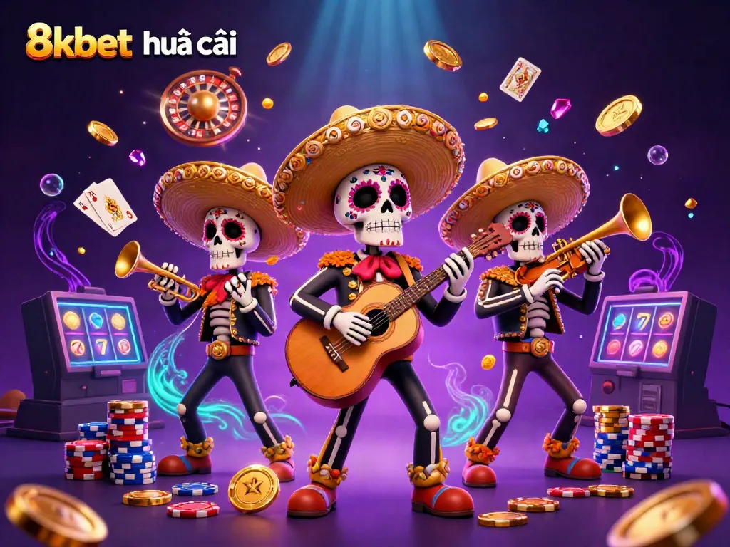 Enjoy exciting gameplay with 8xbet nhà cái featuring vibrant 3D skeleton mariachi band.