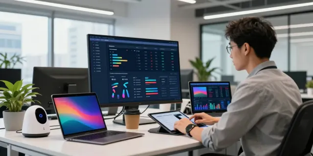 Digital marketer analyzing SEO data for instant indexing in a modern office.