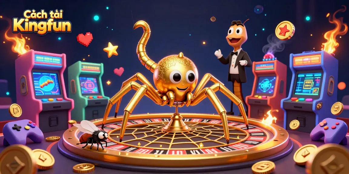 Engage with Cách tải Kingfun through an interactive gaming environment featuring a golden spider and centipede dealer.