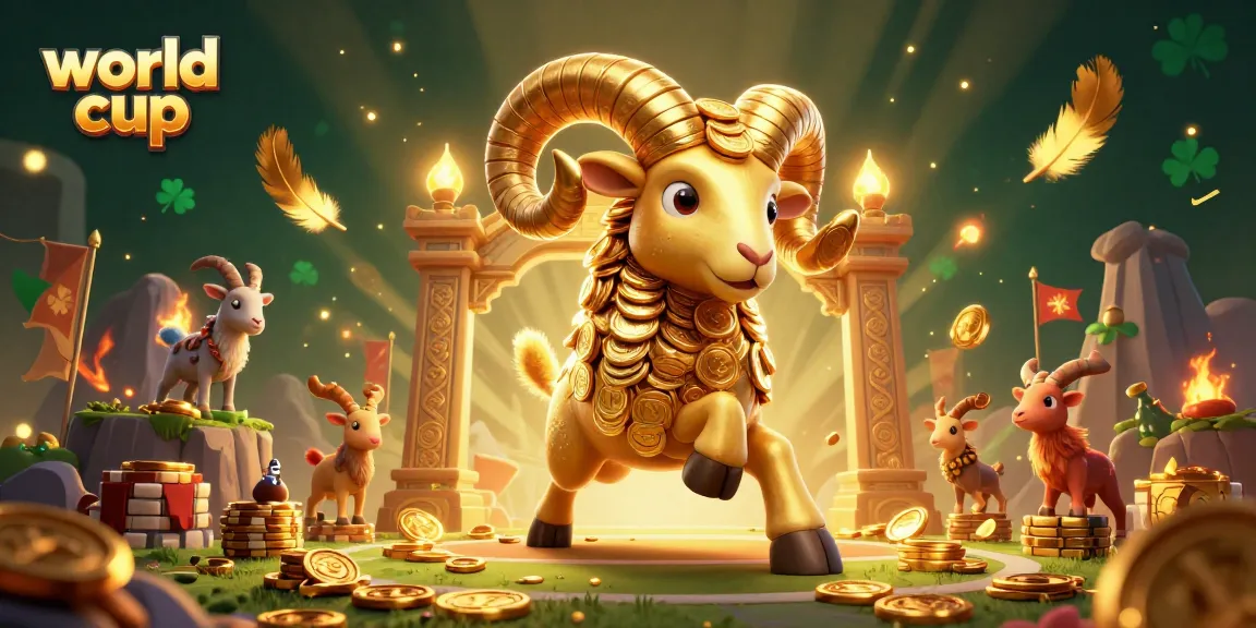 Experience the thrilling world cup betting action with dynamic golden ram characters and vibrant casino elements.
