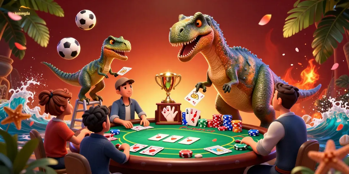 Engage with keobongda's dynamic sports betting scene featuring a towering brontosaurus and clever raptor amidst lively action.