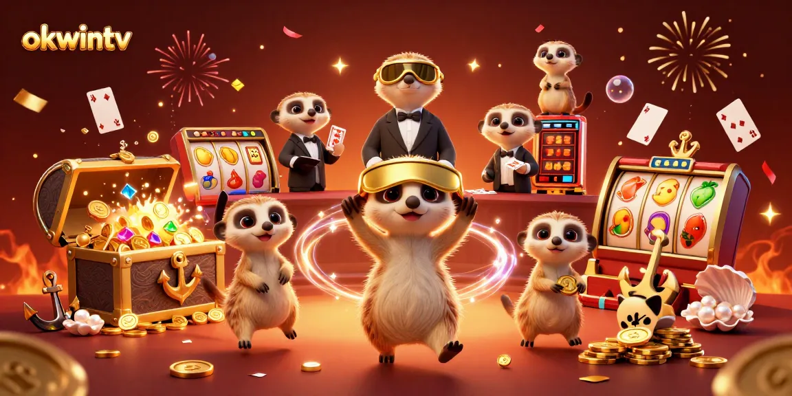 Exciting gameplay at okwintv with meerkats running a casino, showcasing vibrant gambling action.