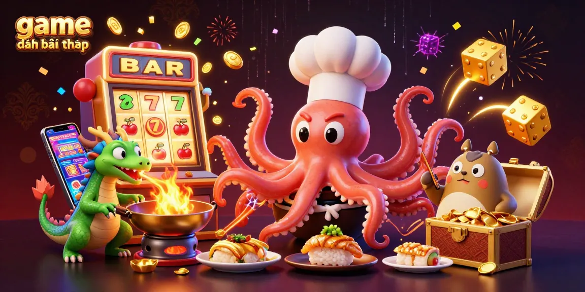Engage in game đánh bài đổi thưởng with vibrant characters amidst dynamic casino elements.